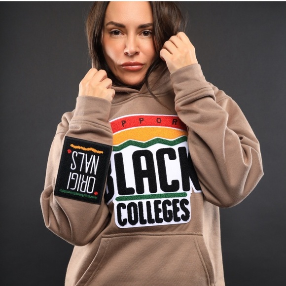 Tops - Peach Hoodie with Support Black Colleges Design